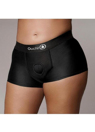 Ouch! Vibrating Strap-On Boxer Rechargeable - Black - XLarge/XXLarge