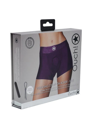 Ouch! Vibrating Strap-On Boxer Rechargeable - Purple - Small/XSmall