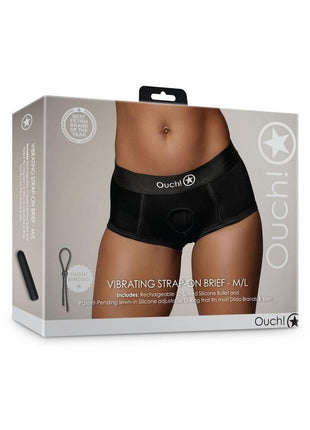 Ouch! Vibrating Strap-On Brief Rechargeable - Black - Large/Medium