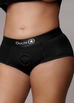 Ouch! Vibrating Strap-On Brief Rechargeable - Black - XLarge/XXLarge