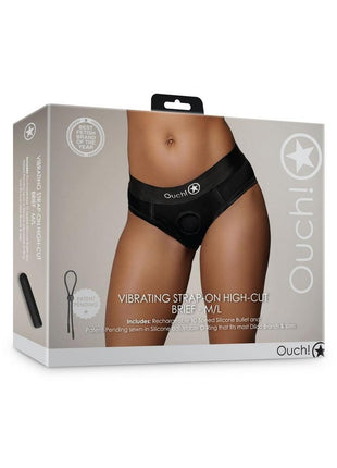 Ouch! Vibrating Strap-On High-Cut Brief Rechargeable - Black - Large/Medium