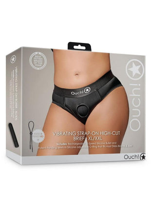 Ouch! Vibrating Strap-On High-Cut Brief Rechargeable - Black - XLarge/XXLarge