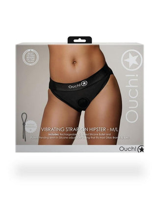 Ouch! Vibrating Strap-On Hipster Rechargeable - Black - Large/Medium