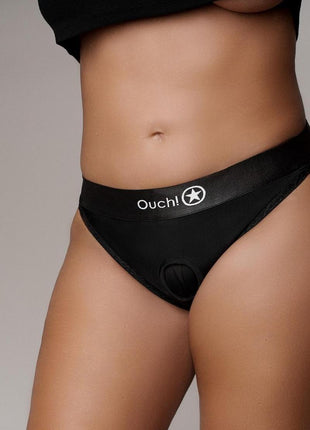 Ouch! Vibrating Strap-On Hipster Rechargeable - Black - XLarge/XXLarge