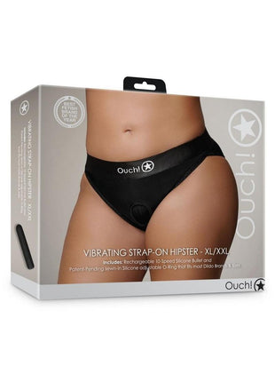 Ouch! Vibrating Strap-On Hipster Rechargeable - Black - XLarge/XXLarge