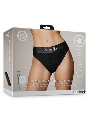 Ouch! Vibrating Strap-On Hipster Rechargeable - Black - Small/XSmall