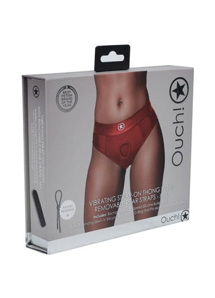 Ouch! Vibrating Strap-On Thong Rechargeable - Red - Large/Medium