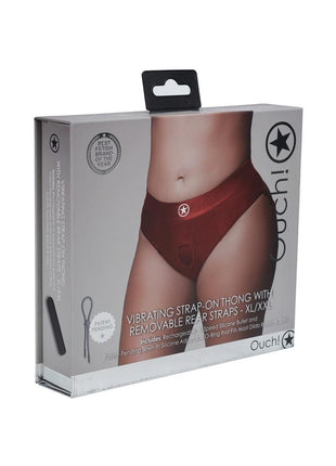 Ouch! Vibrating Strap-On Thong Rechargeable - Red - XLarge/XXLarge