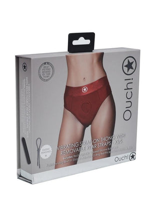 Ouch! Vibrating Strap-On Thong Rechargeable - Red - Small/XSmall