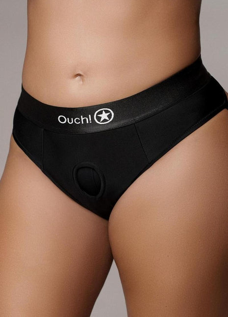 Ouch! Vibrating Strap-On Thong with Removable Butt Straps Rechargeable - Black - XLarge/XXLarge