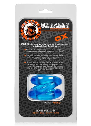 Oxballs Atomic Jock Z-Balls Cock Ring and Ball Stretcher - Blue