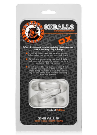 Oxballs Atomic Jock Z-Balls Cock Ring and Ball Stretcher - Clear