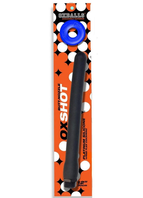 Oxballs Oxshot Silicone Butt Nozzle Shower Hose and Cock Ring - Black/Blue - 12in
