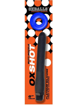 Oxballs Oxshot Silicone Butt Nozzle Shower Hose and Cock Ring - Black/Blue - 6in