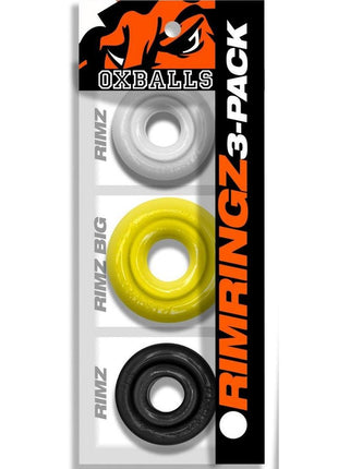 Oxballs Rimringz Multi Size Cock Rings (3 Pack) - Shockwave - Multicolor/Yellow
