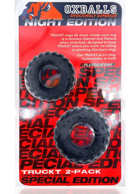 Oxballs Truckt Plus+ Silicone Cock Ring (2 Pack) - Night Edition - Black