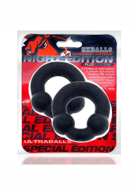 Oxballs Ultraballs Cock Ring Set (2 Pack)- Night Edition - Black