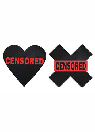 Peekaboo Censored Hearts and X Pasties - Black/Red