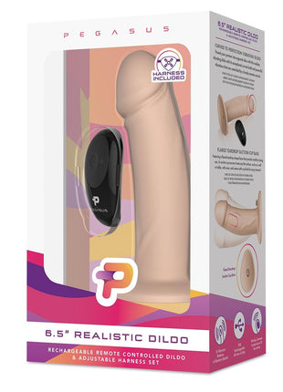 Pegasus Realistic Silicone Rechargeable Dildo with Remote Control and Adjustable Harness - Vanilla - 6.5in - Set