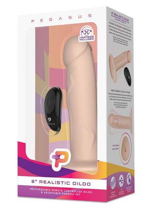 Pegasus Realistic Silicone Rechargeable Dildo with Remote Control and Adjustable Harness - Vanilla - 8in - Set