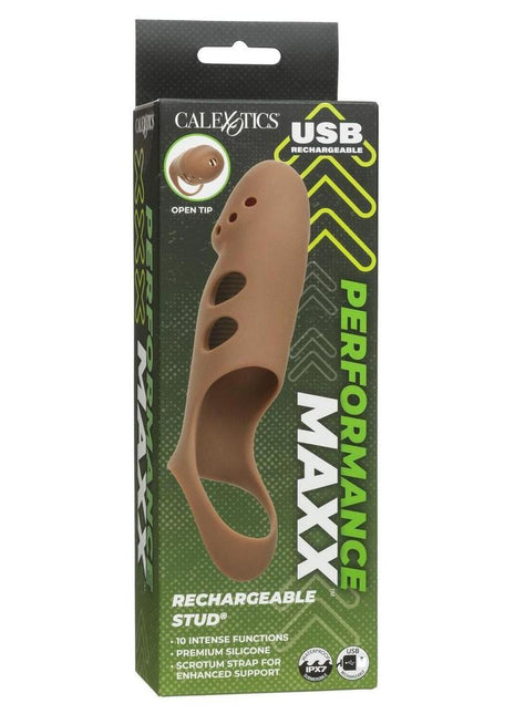 Performance Maxx Rechargeable Silicone Stud Dildo - Caramel - 7.5in