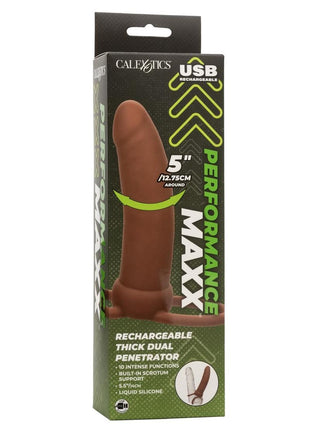 Performance Maxx Rechargeable Silicone Thick Dual Penetrator Extender - Chocolate