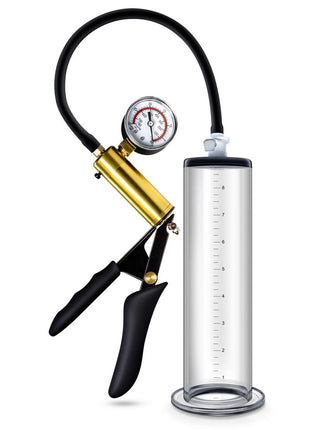 Performance Vx6 Vacuum Penis Pump with Brass Pistol and Pressure Gauge - Clear - 9.5in