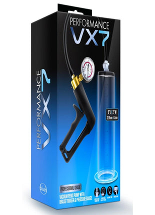Performance Vx7 Vacuum Penis Pump with Brass Trigger and Pressure Gauge - Clear - 9.5in
