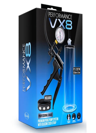 Performance Vx8 Premium Penis Pump System with Silicone Cock Strap - Clear - 9in