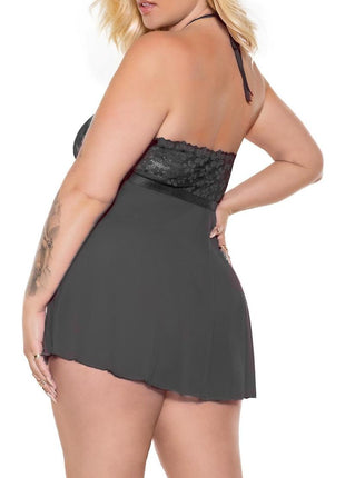 Pink Pussycat Babydoll and G-String - Black - XLarge