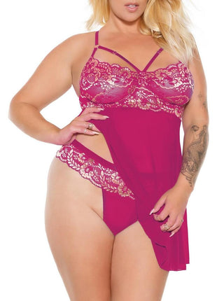 Pink Pussycat Babydoll and Thong - Pink/Rose Gold - 3XLarge/4XLarge