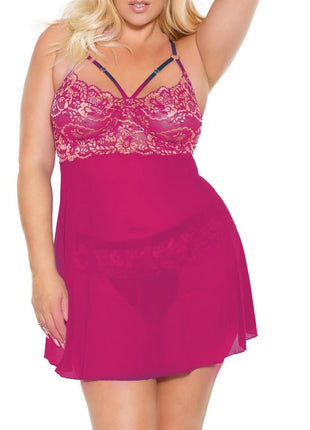 Pink Pussycat Babydoll and Thong - Pink/Rose Gold - XLarge
