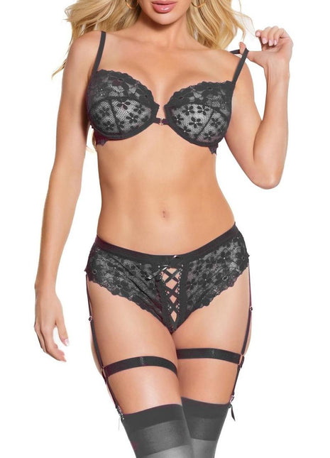 Pink Pussycat Bra and Panty - Black - Small
