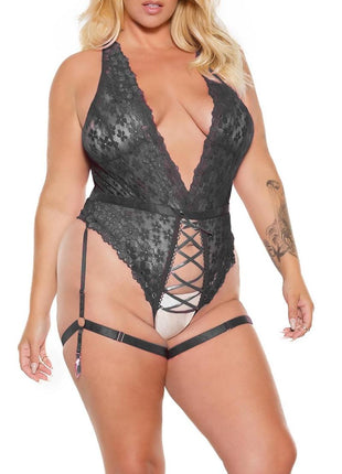 Pink Pussycat Crotchless Teddy - Black - XLarge