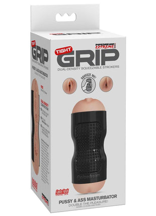 Pipedream Extreme Toyz Tight Grip Pussy and Ass Masturbator - Pussy and Butt - Black/Vanilla