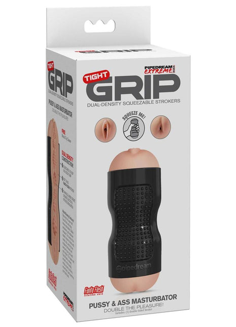 Pipedream Extreme Toyz Tight Grip Pussy and Ass Masturbator - Pussy and Butt - Black/Vanilla