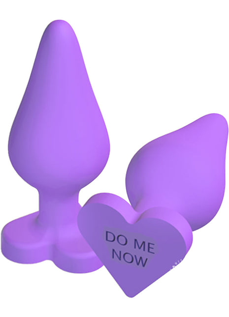 Play with Me Naughty Candy Heart Do Me Now Silicone Butt Plug - Purple