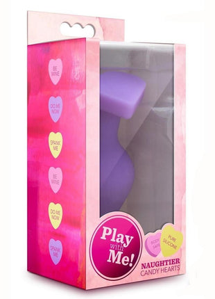 Play with Me Naughty Candy Heart Do Me Now Silicone Butt Plug - Purple