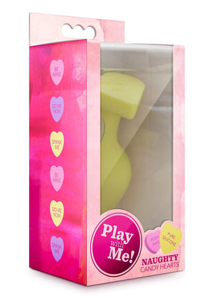 Play with Me Naughty Candy Heart Spank Me Silicone Butt Plug - Yellow
