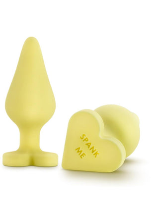 Play with Me Naughty Candy Heart Spank Me Silicone Butt Plug - Yellow
