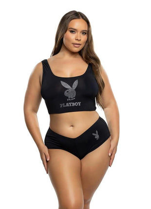 Playboy Bling Bunny Lounge Set (2 Piece) - 1xlarge - Black/Silver - XXLarge