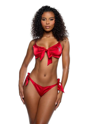 Playboy Bow Bunny Lounge - Black/Red - Large/XLarge - 2 Piece/Set