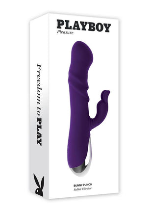 Playboy Bunny Punch Rechargeable Silicone Rabbit Vibrator with Twirly G-Spot Head - Purple