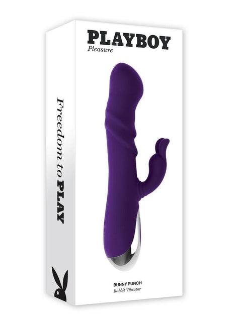 Playboy Bunny Punch Rechargeable Silicone Rabbit Vibrator with Twirly G-Spot Head - Purple