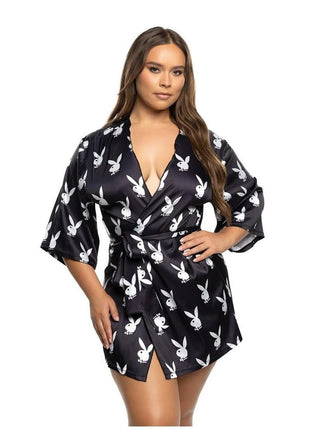 Playboy Chill Bunny Robe - Black/White - Queen