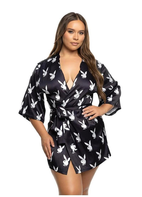Playboy Chill Bunny Robe - Black/White - Queen