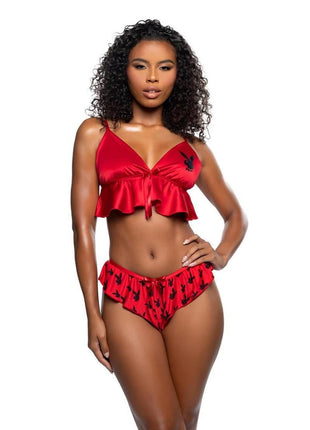 Playboy Flutter Bunny Lounge - Black/Red - Medium/Small - 2 Piece/Set