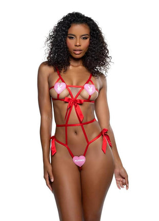 Playboy Lovestruck Bunny Strappy Teddy - Pink/Red - One Size