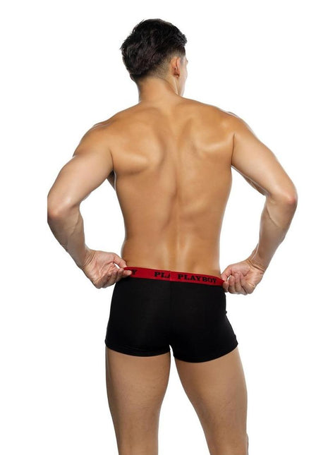 Playboy Men's Tuxedo Modal Boxer Briefs - Black/Red - Large