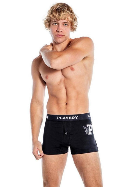 Playboy Mens Varsity Boxer Briefs - Black/White - 1xlarge - Black/White - XLarge